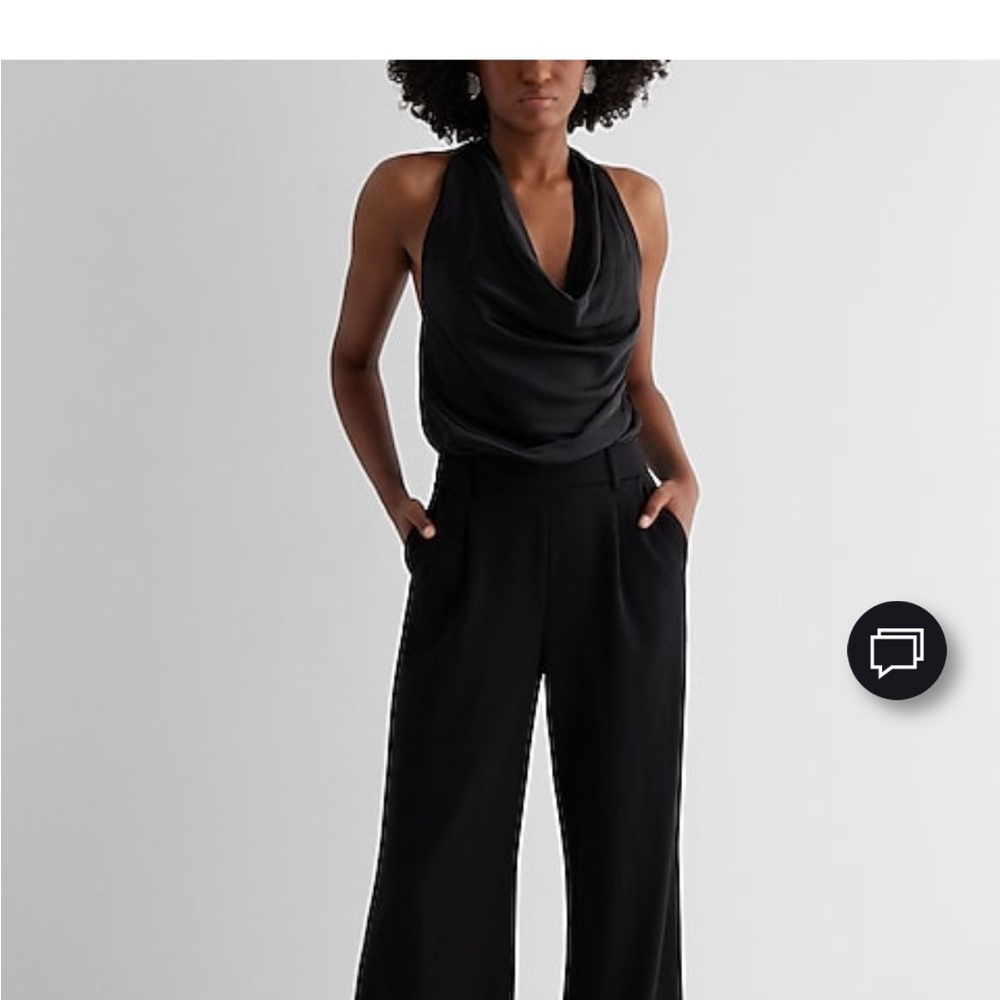 NWT Satin Tie Halter Cowl Neck Wide
Leg Jumpsuit